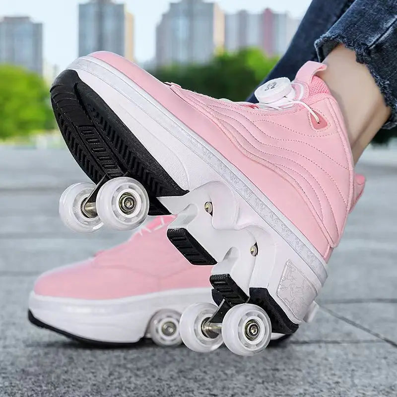 Deformation Roller Skates Skate Shoes 4 Wheels Parkour Sports Shoes Skateboard Shoes Children Adult Men Women Unisex Sneakers