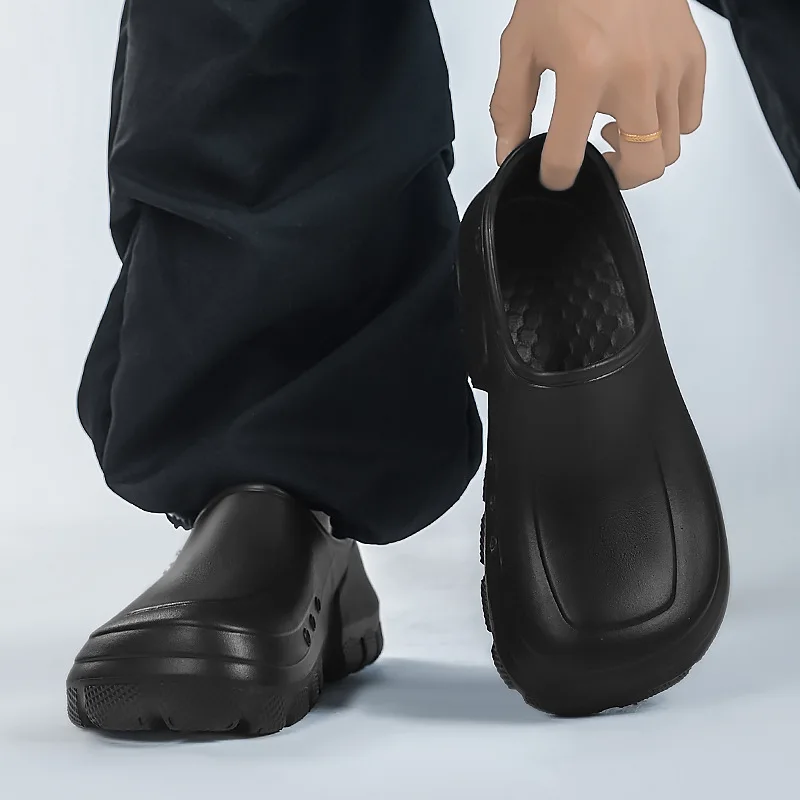 Chef's Slippers for Men, Summer Style, Non-Slip, Odor-Resistant, Special Shoes for Kitchen Work, Waterproof