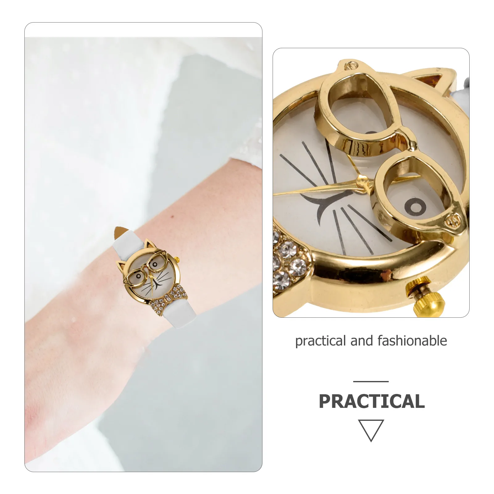 

Cute Cat Face Wristwatch Cartoon Cats For Women Girls Funny Decorative Leisure Gift Lightweight Adjustable Cartoon Design