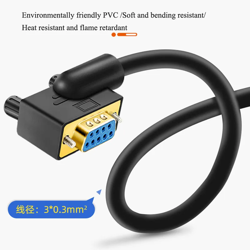 DB9 RS232 Serial Port Line Elbow 90/180 Degree Gold-plated 9Pin Connection Cord with 235 Terminal db9 Data Cable for Computer