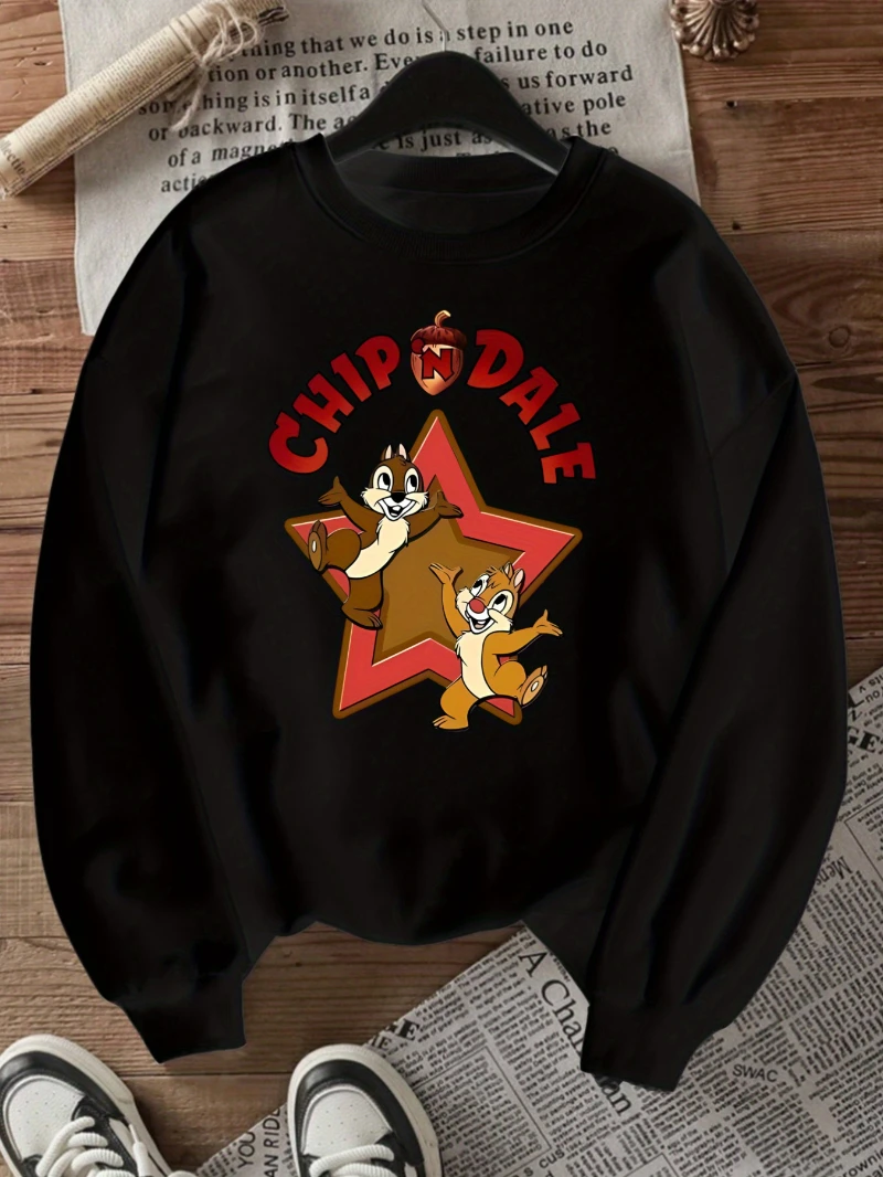 سترة بغطاء للرأس بنمط الرسوم المتحركة Qiqi and Titi - بلوفر نسائي دافئ ومريح برقبة دائرية للخريف والشتاء، طراز كاجوال