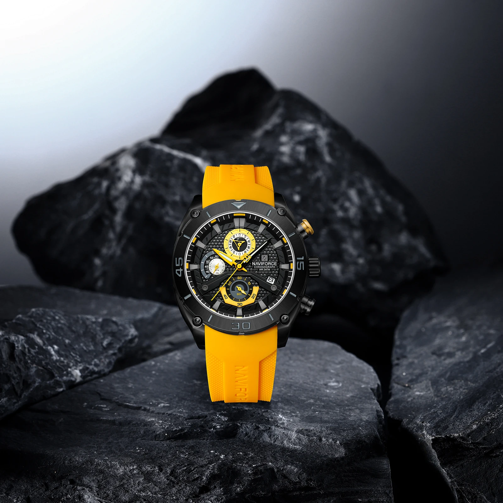 Reloj Deportivo Cronógrafo NAVIFORCE para Hombre, Reloj de Pulsera Analógico Casual para Exteriores, Resistente al Agua 3ATM, Correa de Silicona Luminosa
