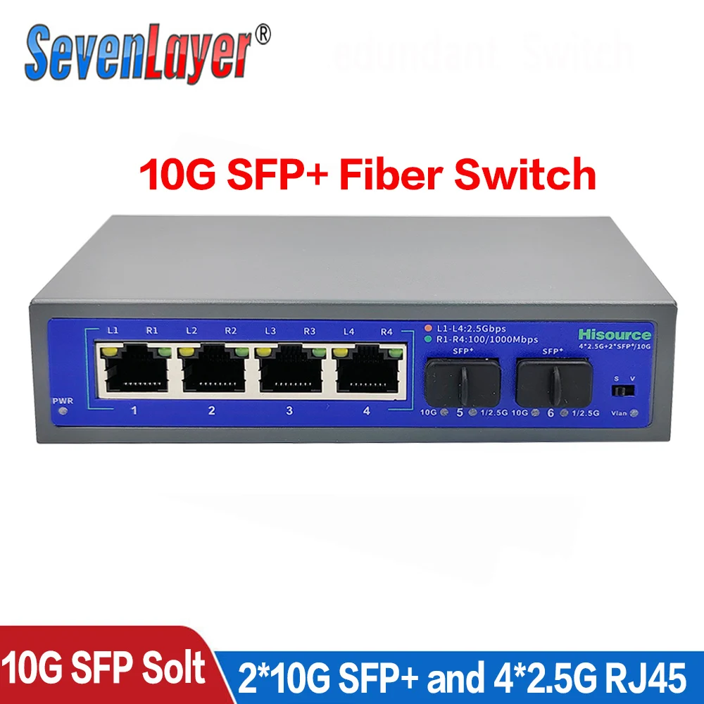 

10G SFP+ fiber Switch 2.5Gbps Ethernet 4 Port 2500Mbps Network Switcher 2 Port 10G SFP+ Slot Hub Internet Splitter Plug and Play