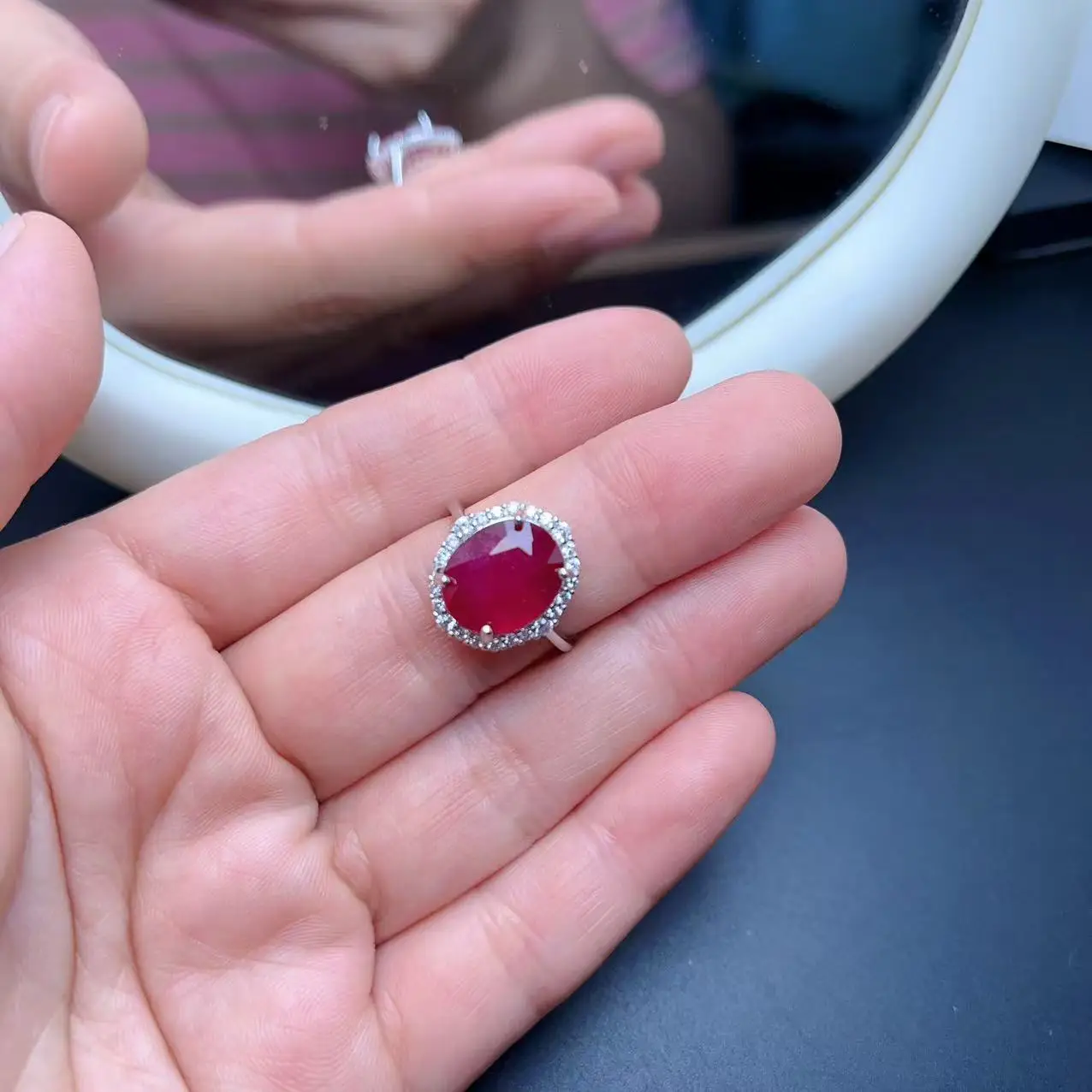 4ct Heated Natural Ruby Ring for Women 9mm*11mm Burmese Ruby 925 Silver Ring Antique Look 18K Gold Plated Red Gemstone Ring