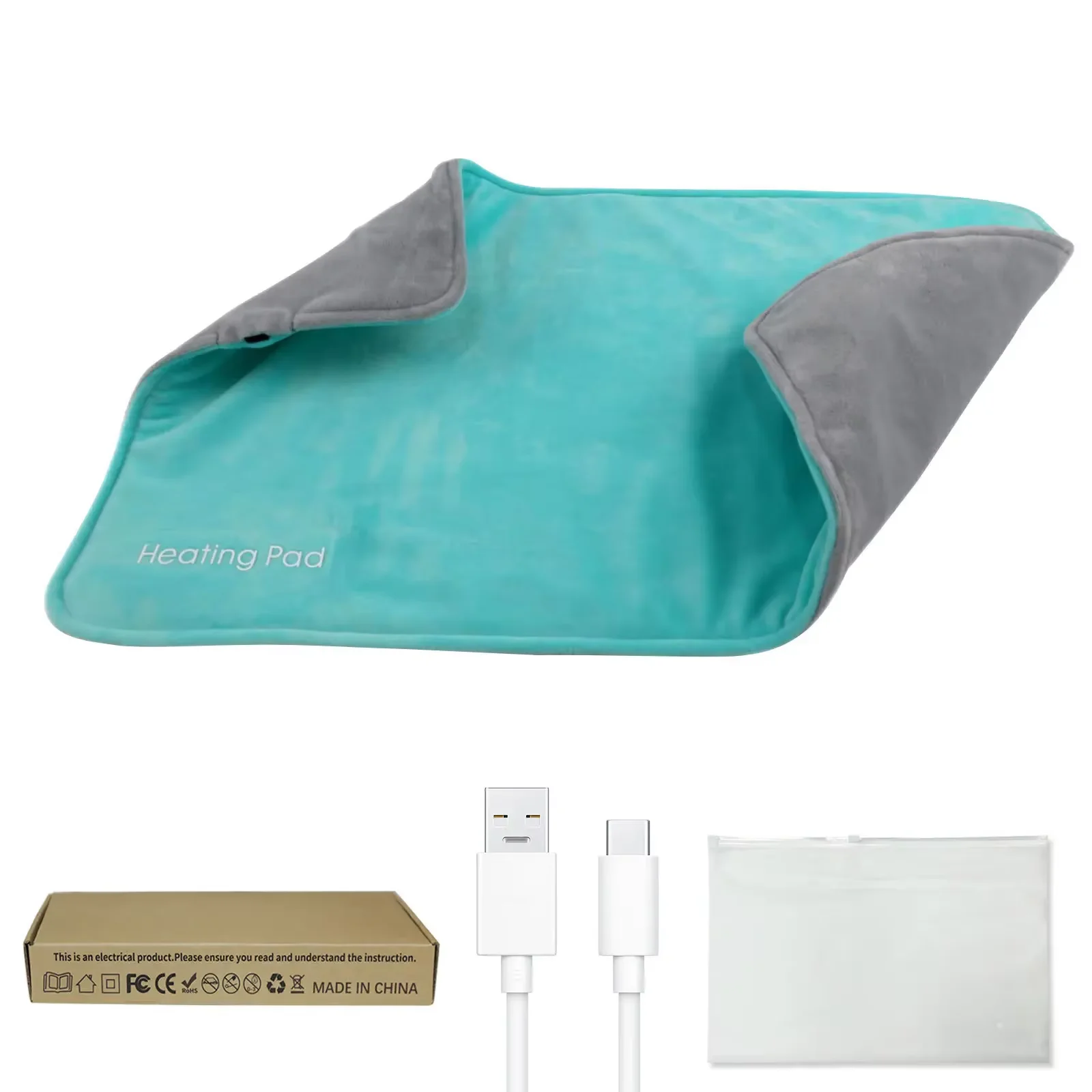 USB 5V Electric Heating Pad For Cramps & Back Pain Relief Heat Pad With 59 INCH Cable Mini Heated Blanket 19.6*11.8 INCH Blue