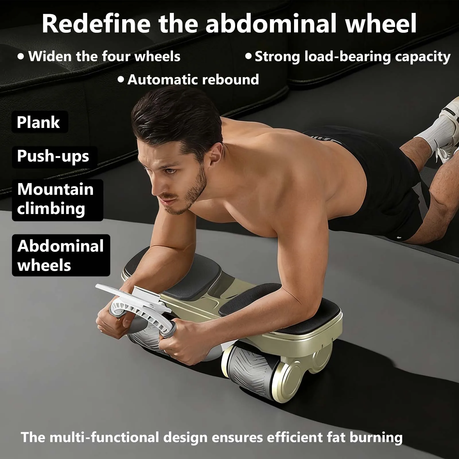 عجلة البطن ذات الارتداد التلقائي ذات 4 عجلات بتصميم قاعدة واسعة لتمرين الجسم بالكامل هدية اللياقة البدنية المنزلية لعيد الميلاد #2