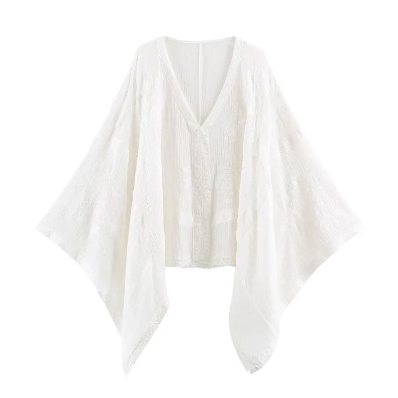 Women 2026 Summer New Collection Embroidered Cape Style Shirt High Quality Comfortable Casual Fashion Ladies Elegant Blouse Top