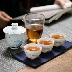 Bule de Viagem Portátil, Porcelana Gaiwan, Chá Japonês, Ao Ar Livre com 3 Mini Copos, Presente para o Amigo, 1