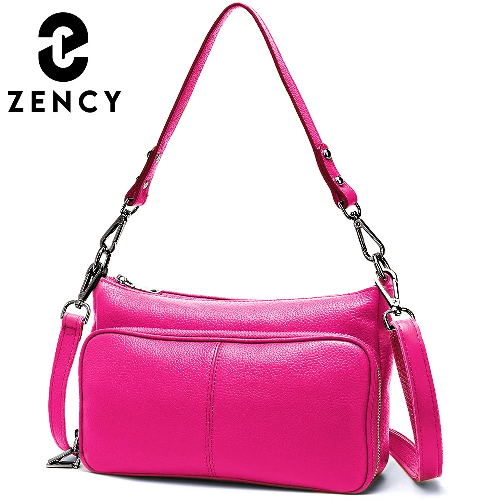 Zency Elegant Women Handbag 100% Genuine Leather Ladies Shoulder Bag Crossbody Messenger Purse Fashion Hobos Black High Quality