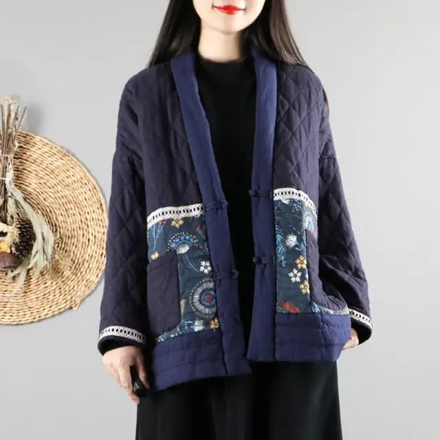 

2colors Chinese Style Retro Cotton Coat Women Casual Hanfu Print Tops Kung Fu Qipao Winter Jackets Cardigan Outerwear