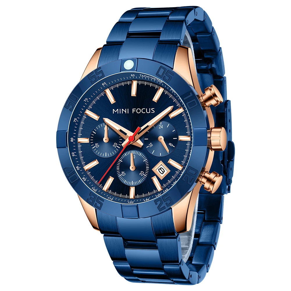 MINI FOCUS Men's Business Quartz Watch Multifunction Stainless Steel Strap 30M Water Resistant Wristwatch