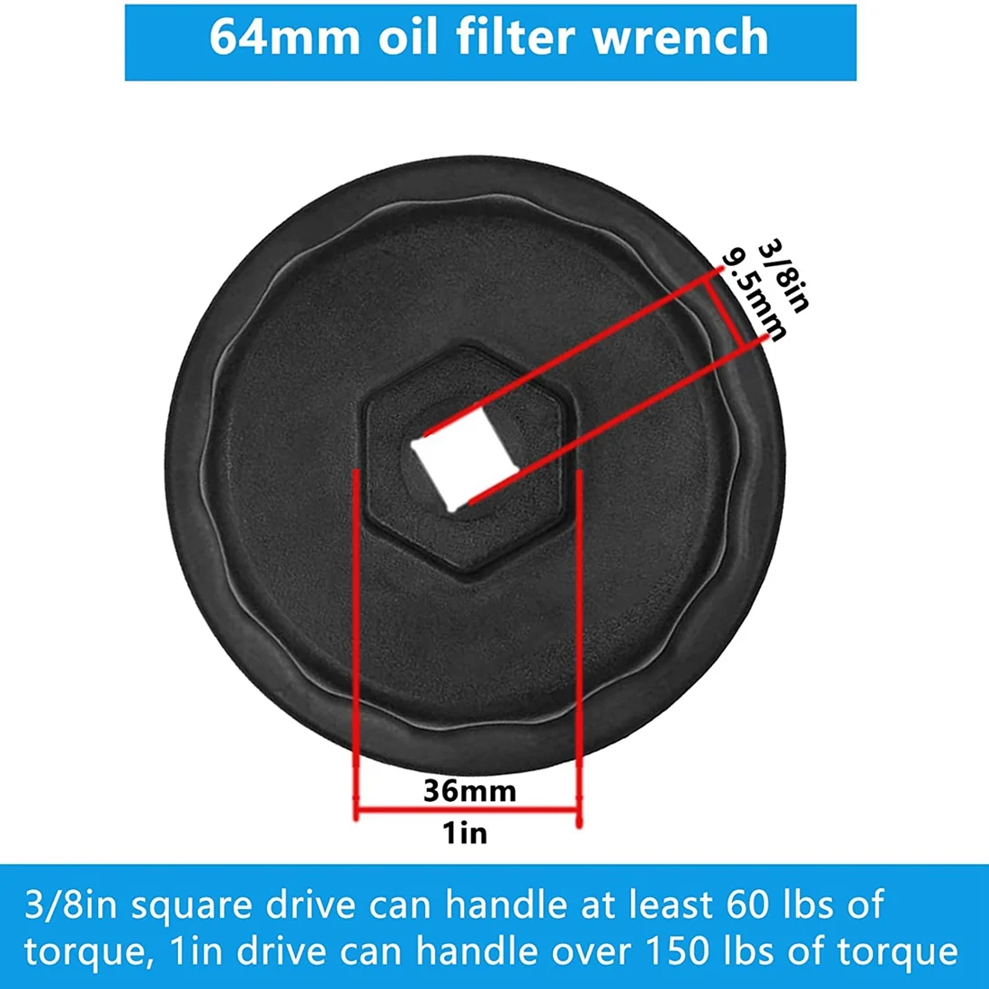 Oil Filter Cap Wrench 14 Flutes 4 Slots Removal Tool for 2.5L-5.7L Engine