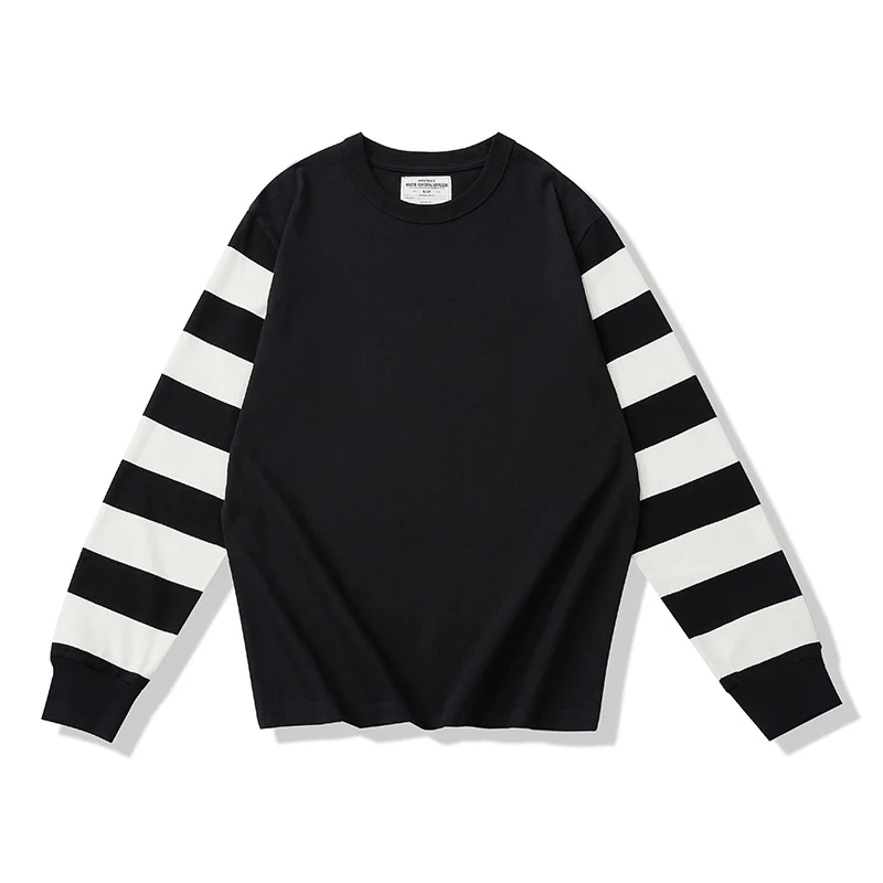 280G Heavyweight Dual Yarn Cotton Spring Fall Fashion Zebra Stripe T-shirt Men's Long Sleeve Casual Loose Tee Premium Basic Tops image 3