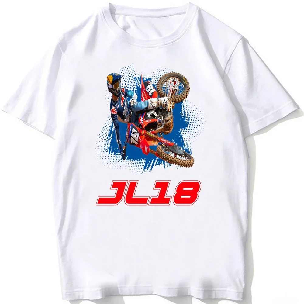 Jett Lawrence JL18 Motocross Motorbike Racing Riding T-Shirt Men Short Sleeve Boy Adventure Sport Casual White Motorcycle Tees