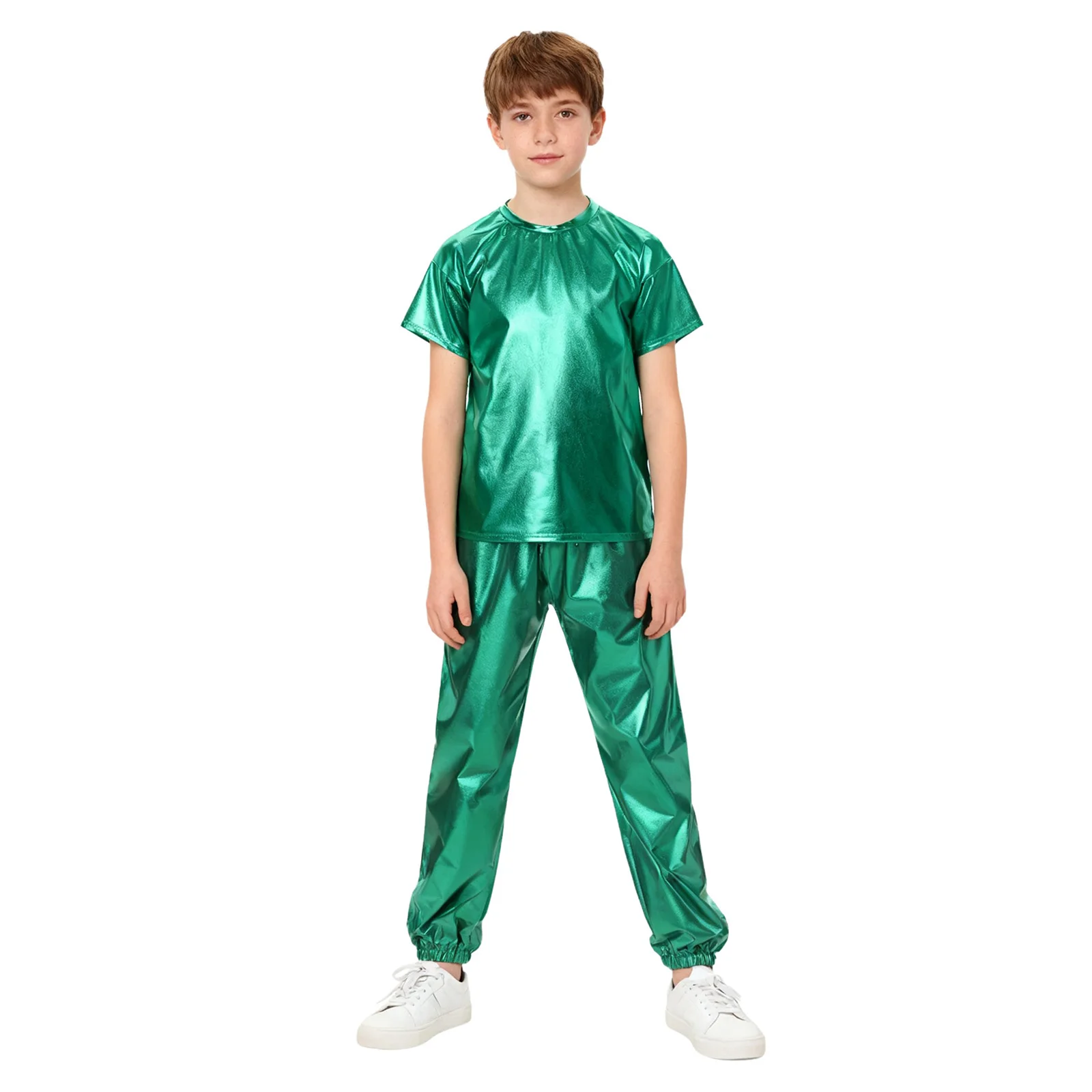 الفتيات الفتيان الهيب هوب 60s 70s ديسكو الزي تي شيرت + السراويل الاطفال الجاز ملابس الرقص الحديثة لامع الرقص أداء الحفلات زي #6