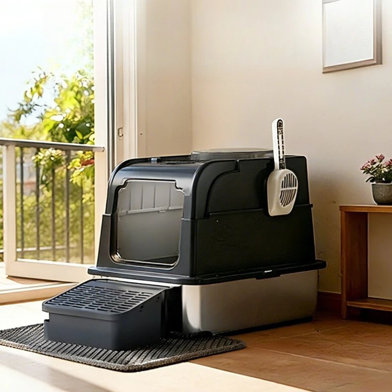 Side Entrance Smell Proof Litter Box Sandbox Defecation Closed Plastic Tray With Strainer Toilet Areneros Para Gatos Home Items