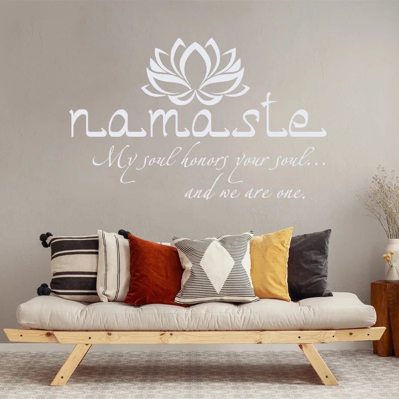 Namaste Quotes Wall Sticker Vinyl Home Decor Living Room Bedroom Buddha Lotus Flower Decals Yoga