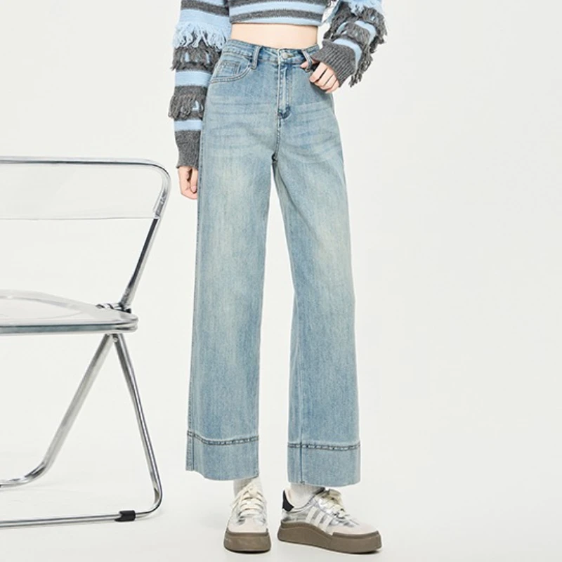 

Y2K Women's Cropped Pants Spring Autumn 2025 New High Waist Loose Fit Tall Slimming Straight Jeans