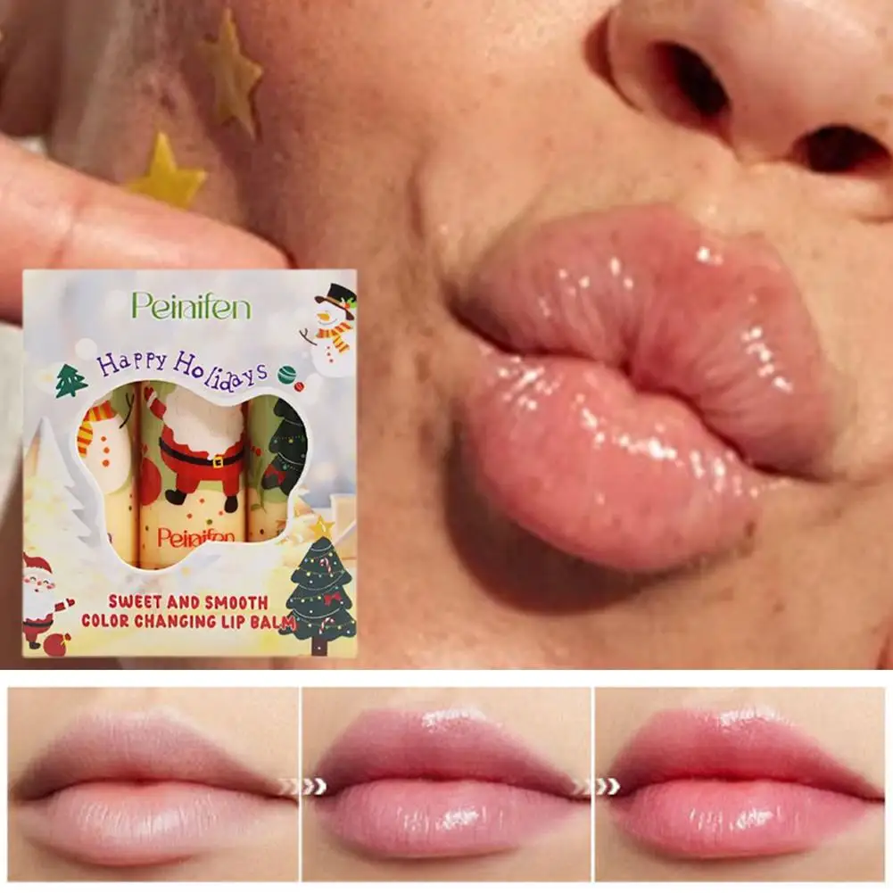 3pcs Temperature Color Changing ChristmasLipstick Set Long Clear Lips lip Cosmetics Change Color gloss Lasting S2Z0