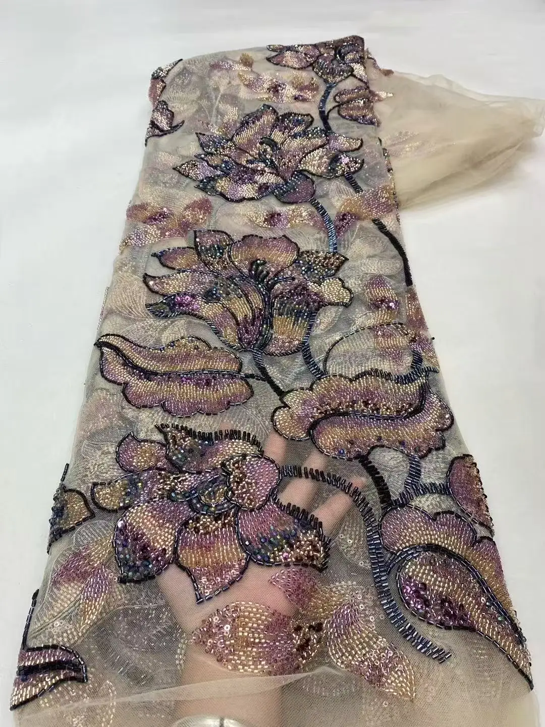 아프리카 나이지리아 2025 비즈 자수 레이스 고급 프랑스 스팽글 네트 레이스 원단 웨딩 파티 드레스 여성용