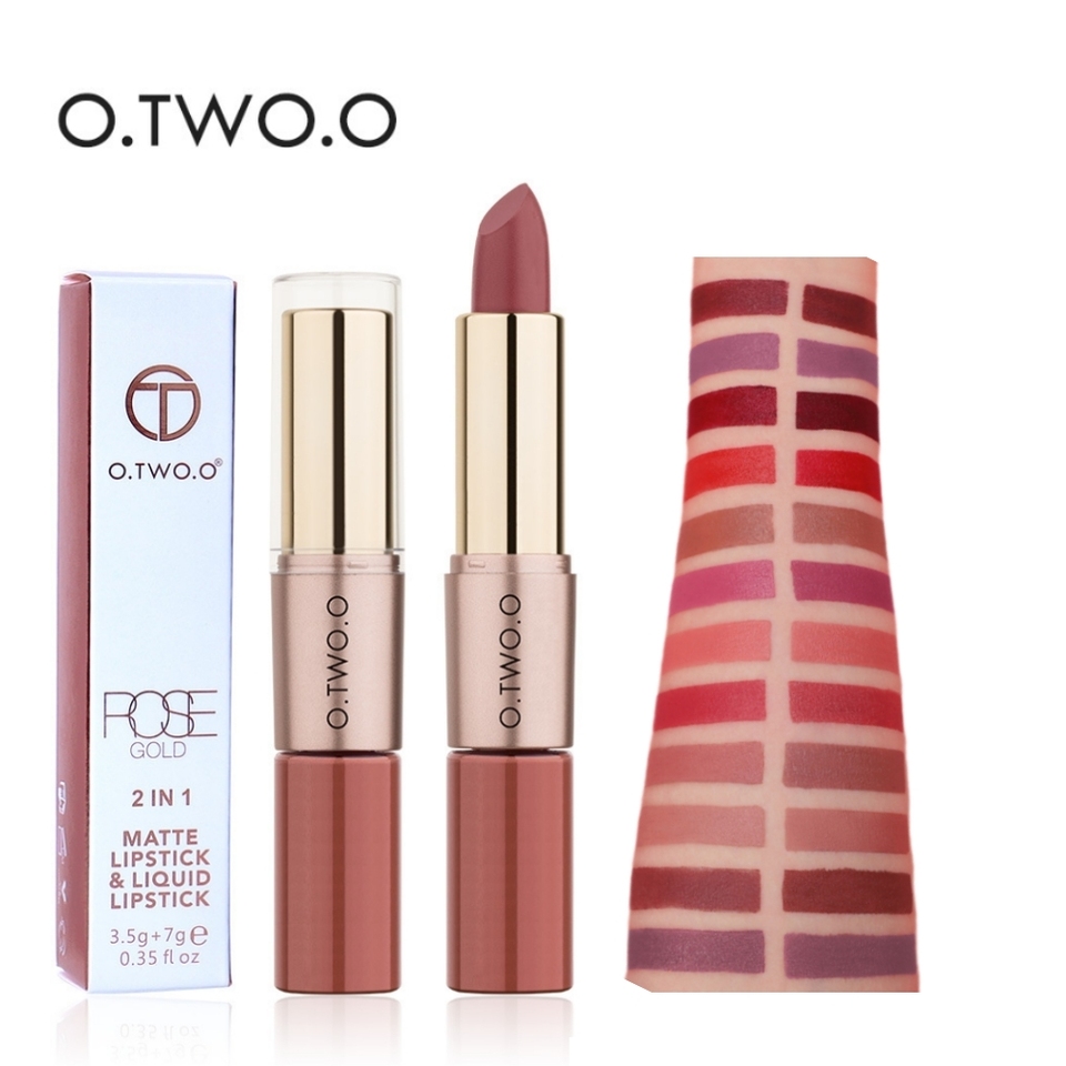  Wholesale O.TWO.O 2 IN 1 Matte Lipstick&Liquid Lipstick 12 Colors Makeup Lip Glaze Waterproof Batom Lip Gloss Tint Cosmetics