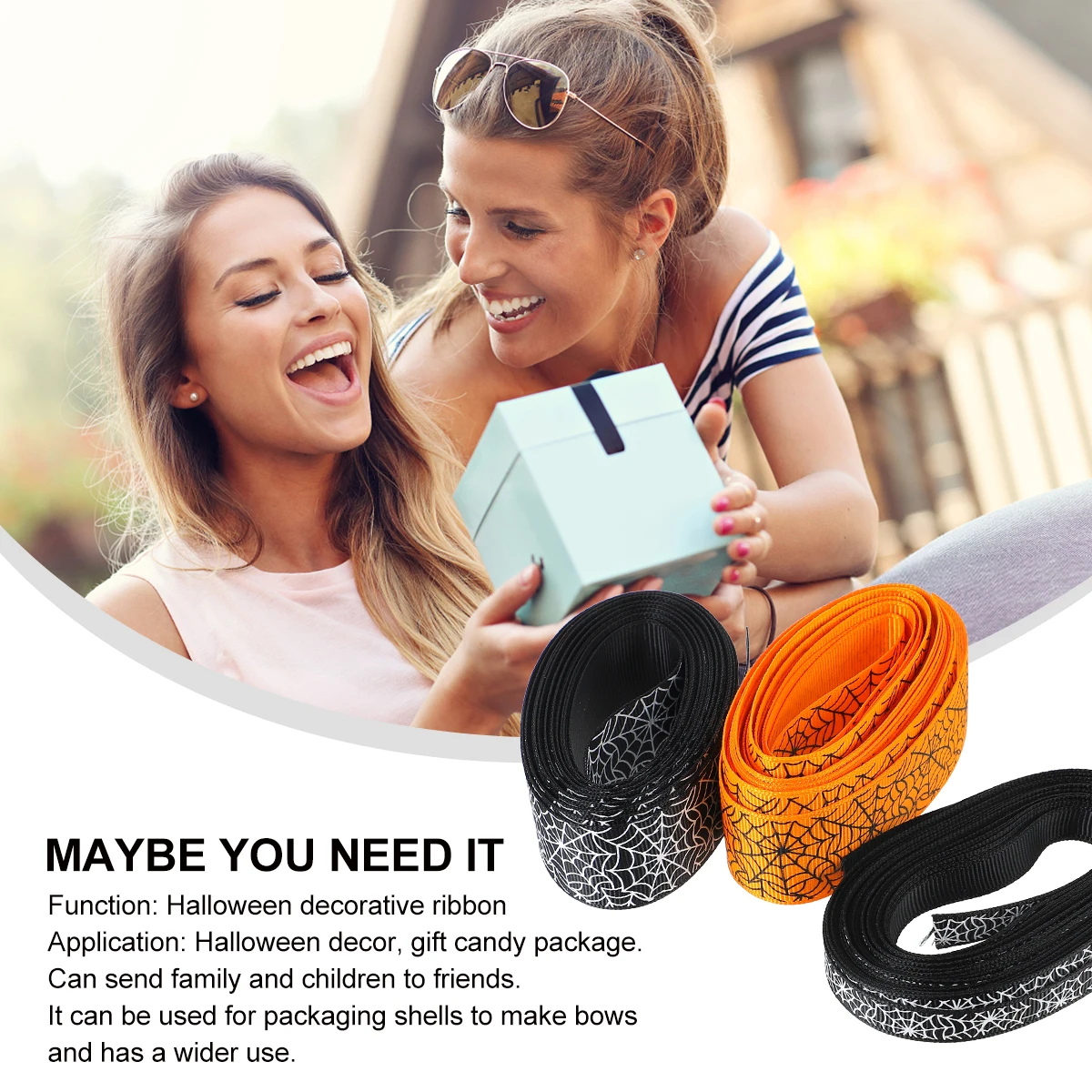 

3 Rolls Polyester Webbing Ribbons Halloween Decorative Gift Wrap Belt Ribbon Washable Eco Friendly Dyes for Party