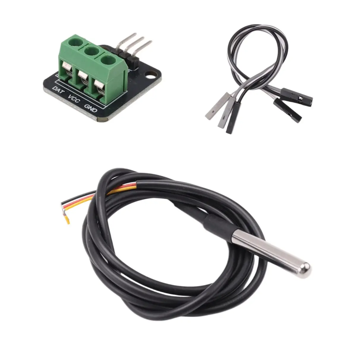 (PQWN) DS18B20 Temperature Sensor Module Kit Waterproof 100CM Digital Sensor Cable Probe Terminal Adapter for Arduino