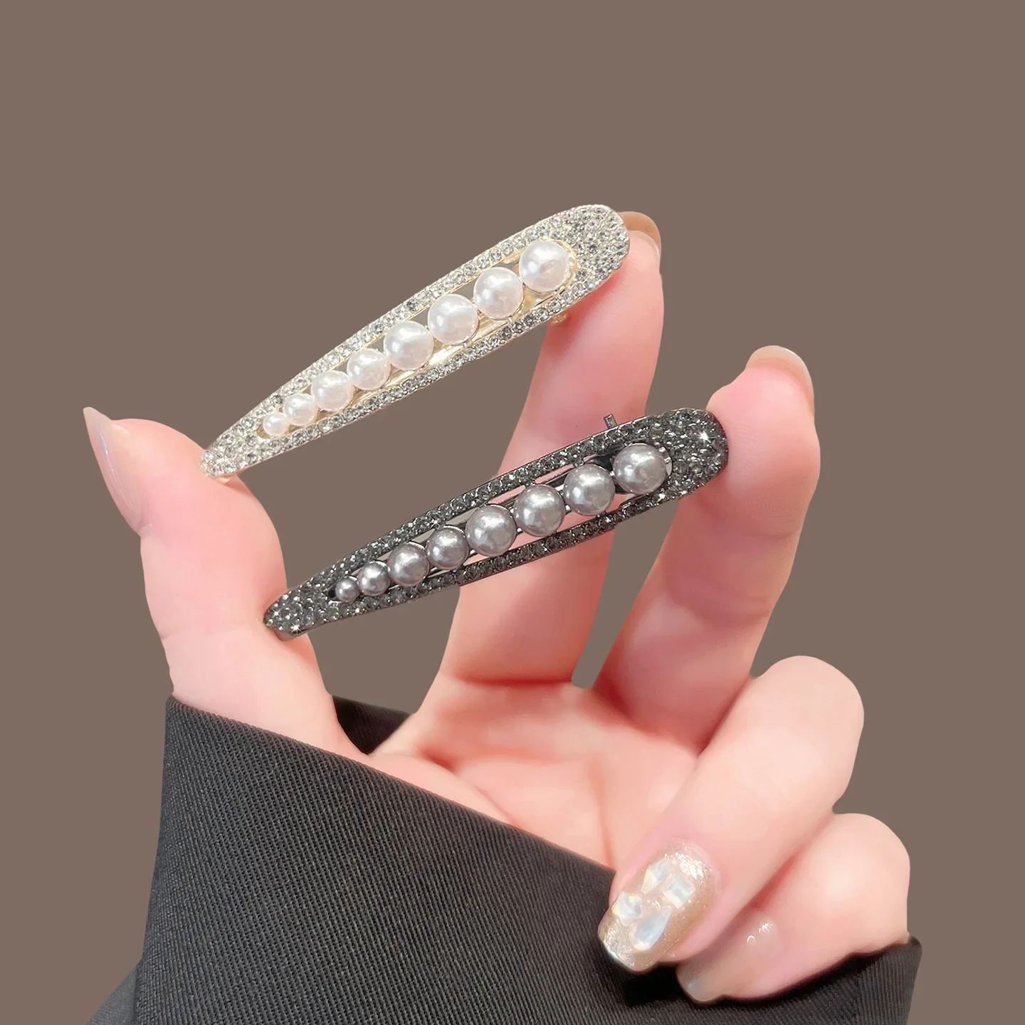 Einfache Koreanische Stil Haarnadel Exquisite Perle Strass Ein-wort Entenschnabel Clip Haar Clip frauen Pony Seite Clip haar Zubehör