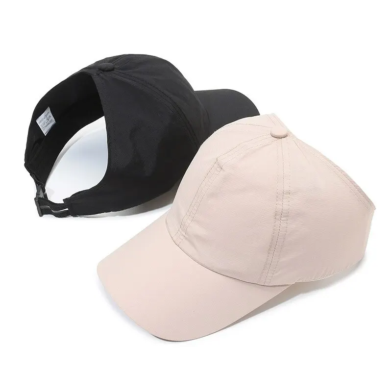 Summer New Ponytail Quick-Drying Sunscreen Hat Fisherman Hat Women Shade Cap Uv Protection Soft Top Hat