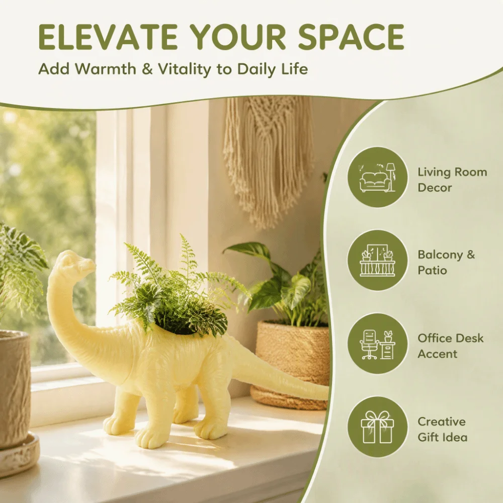PVC Dinosaur Flower Pot 22 x 6 x 12.5cm Animal Shape Design Cactus Succulent Pot Yellow Garden Decoration Pot