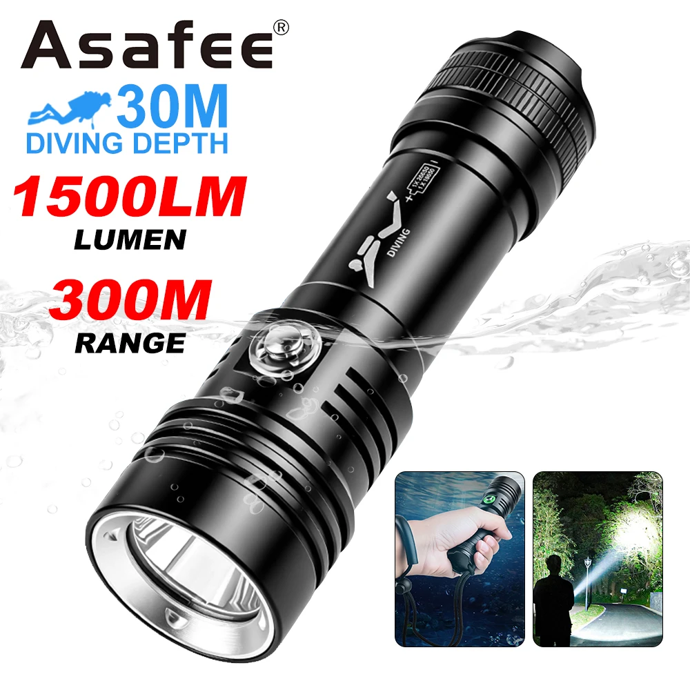 Asafee D700 XHP70 LED Diving Flashlight Professional Super Strong Light Waterproof Torch Night Fishing Patrol Underwater Lantern