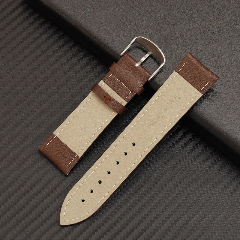 14mm 16mm 18mm 20mm 22mm Genuine Leather Watchband Soft Watch Band Wrist Strap Silver Steel Buckle for Men Women with Tool