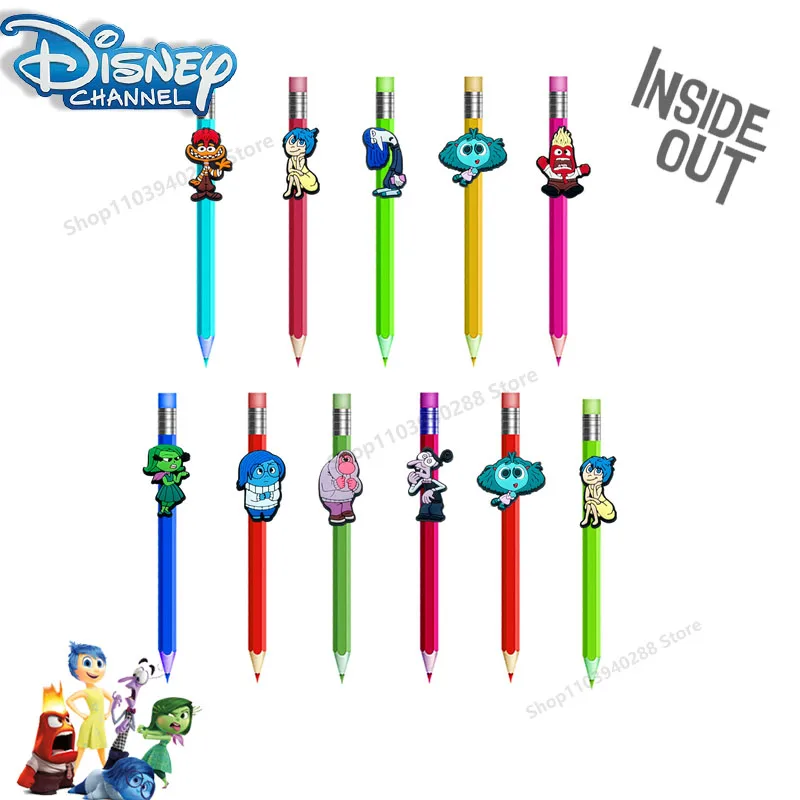 Klip pensil kartun Disney Inside Out 2, klip pensil lucu Anime PVC, perlengkapan sekolah plastik lembut, dekorasi gesper untuk hadiah anak-anak