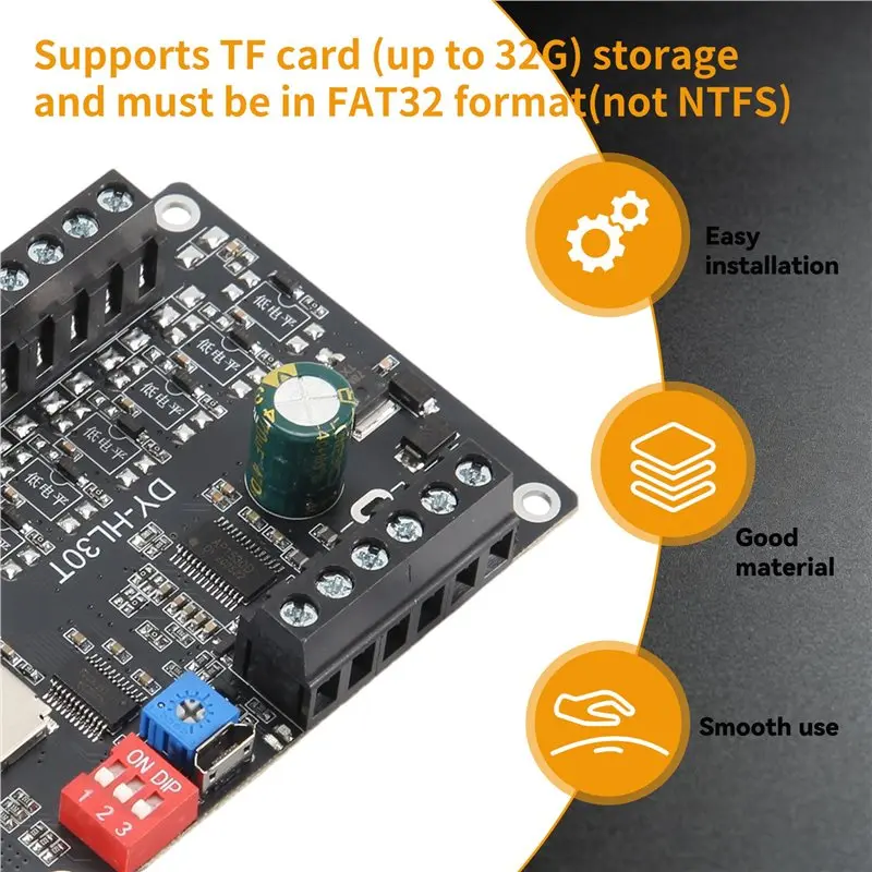 LXYB18B 30W MP3 Voice Playback Module DY-L30T 9 Trigger Music Player Power Amplifier Board TF Card 32G Max WAV DC 12V 24V MP3