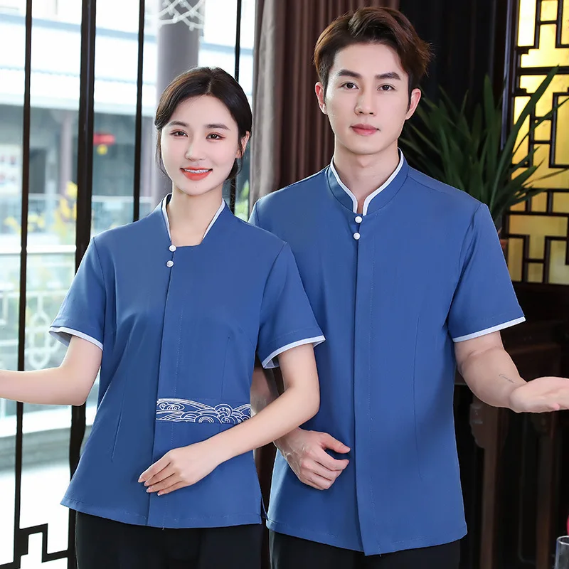 Chinese Hot Pot Restaurant Waiter Workwear Short Women's Summer Hotel Food Delivery Uniform Male Half Sleeve