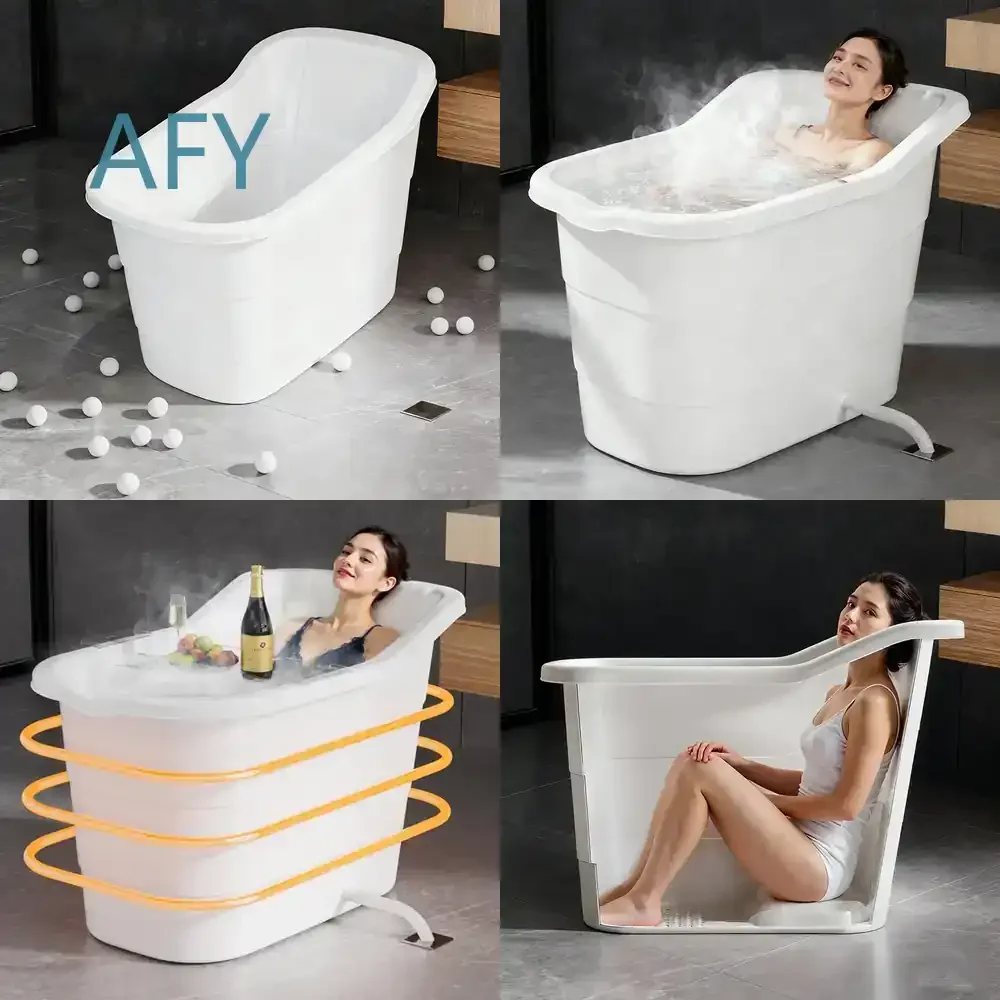 Stylish Thickened Bathtub for Seniors Easy-to-Clean Plastic Full-Body Bathtub for Elderly Adults Modern Convenient Bathroom