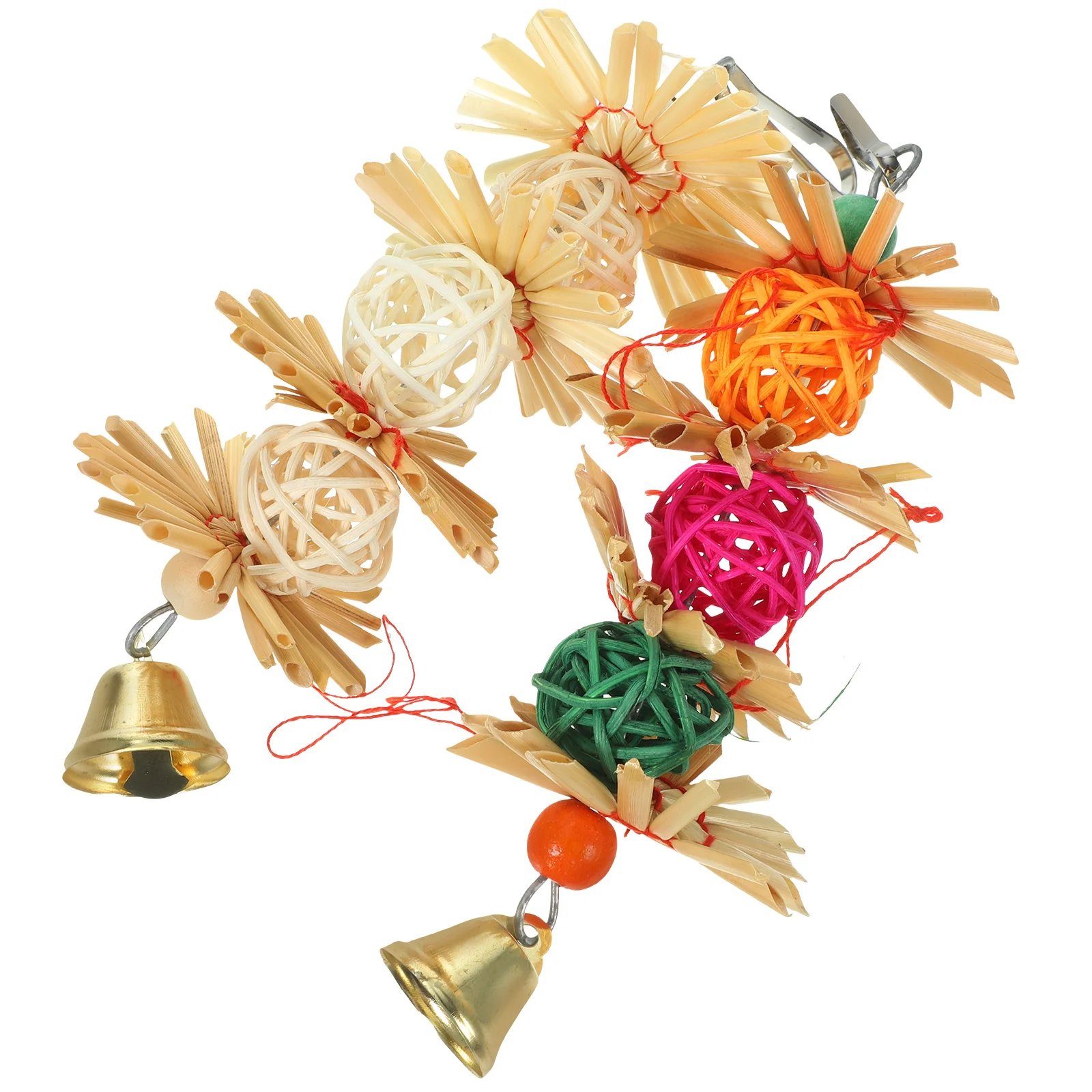 

2pcs Parrot Biting Toy Hanging Rattan Ball Bell Parrot Cage Pendant Birds Playing Toy parrot toy bird bite toy