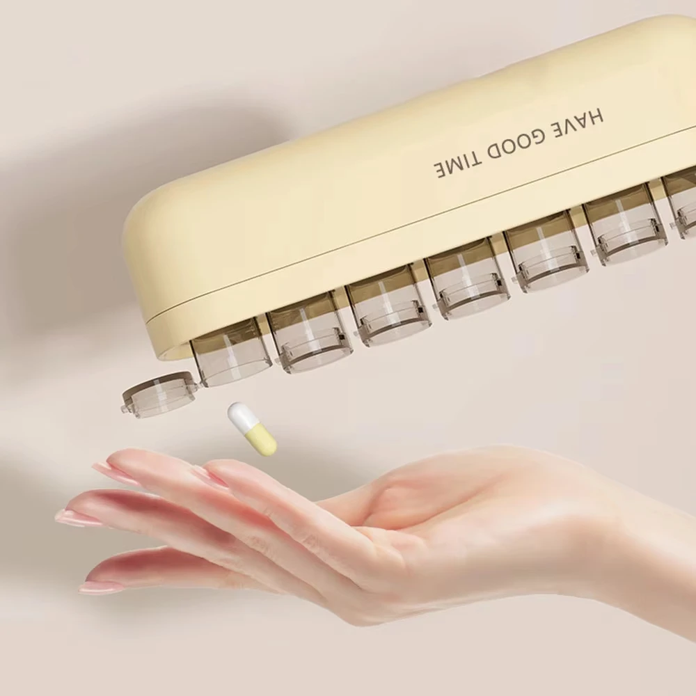 Mini Portable Medicine Box PP Material 7 Independent Small Compartments Light-Proof Design Strip-Shaped Design Travel Pill Box