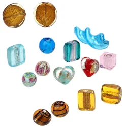 6PCS/Lot Square Round Heart Shape Glass Lampwork Beads Silver Foil Multi-Color For Necklace/Earring Jewelry Making DIY Craft
