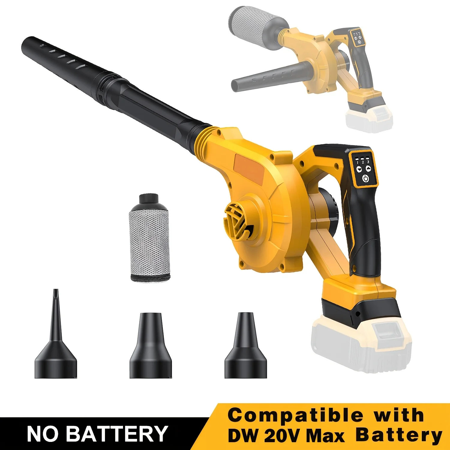 

4-In-1 Cordless Leaf Blower Vacuum, for Dewalt 20V Max Battery, 150MPH, No Battery, 3 Speeds & 20" Tube, 3 Nozzles for Inflation/Deflation, Power Tools for Home Cleaning/ Lawn Care/Yard Cleaning/Snow Blowing, Tool Solely