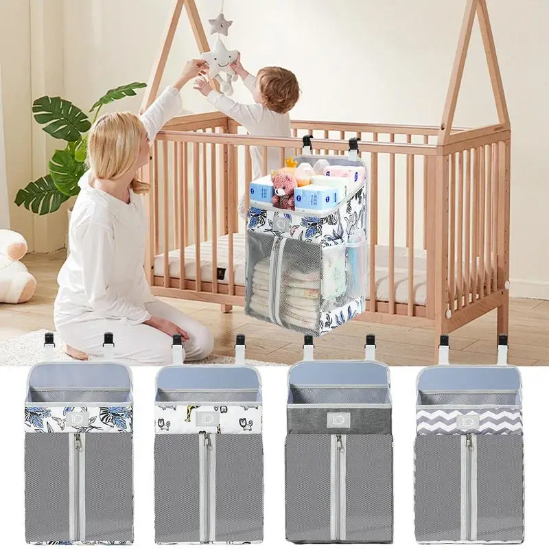 

Diaper Stacker Crib Organizer Portable Baby Crib Storage Bag Nappy Organizer Multifunctional Newborn Bed Diaper Bag For Kids