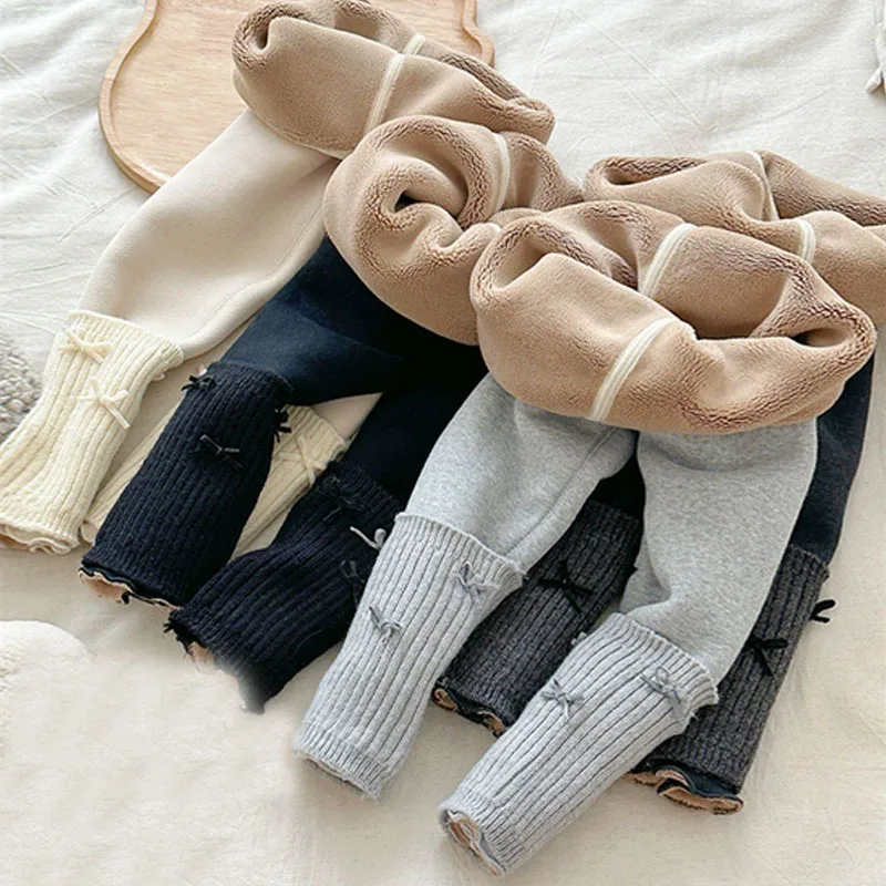 Girls Thickened Leggings Children's Winter Boneless Seamless Pants Kids Plush Velvet Versatile Trousers Toddler Fleece Clothes