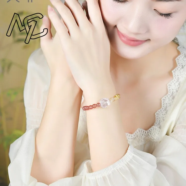 Natural Real Strawberry Crystal Yellow Crystal Fox Bracelets Amulet Jewelry Bangle Talismans Vintage Accessories Carved Gifts view 4