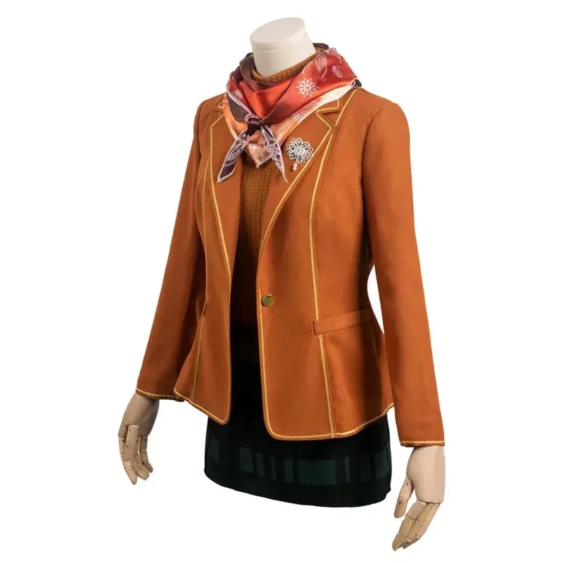 Evil Ashley Graham Cosplay Costume Women Dress Coat Silk Scarf Brooch Outfits Halloween Carnival Party Suit For Adult Clo