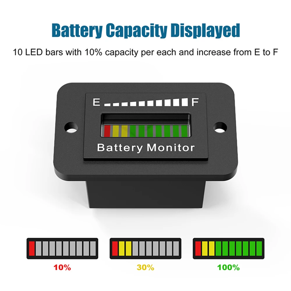 12-72V LED Battery Monitor Meter Voltage 12V 24V 36V 48V 60V 72V Waterproof Lithium Acid Monitor Gauge for Golf CartBoat Car