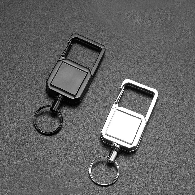 1pc Retractable Keychain Outdoor Carabiner Steel Wire Rope High Resilience Badge Holder Anti Lost Easy To Pull Buckle Keyring