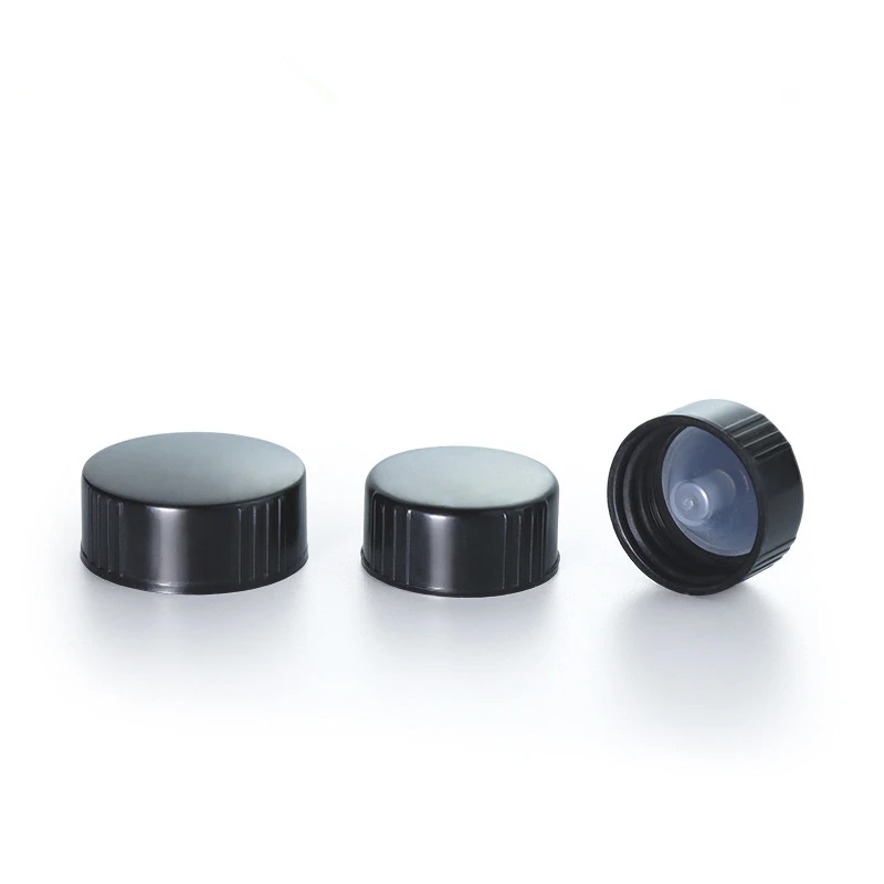 100pcs 18mm 24mm 28mm 400 Essential Oil Bottle Lid Screw Bakelite Cover Phenolic Resin Cap Transparent Inner Plug Black Top