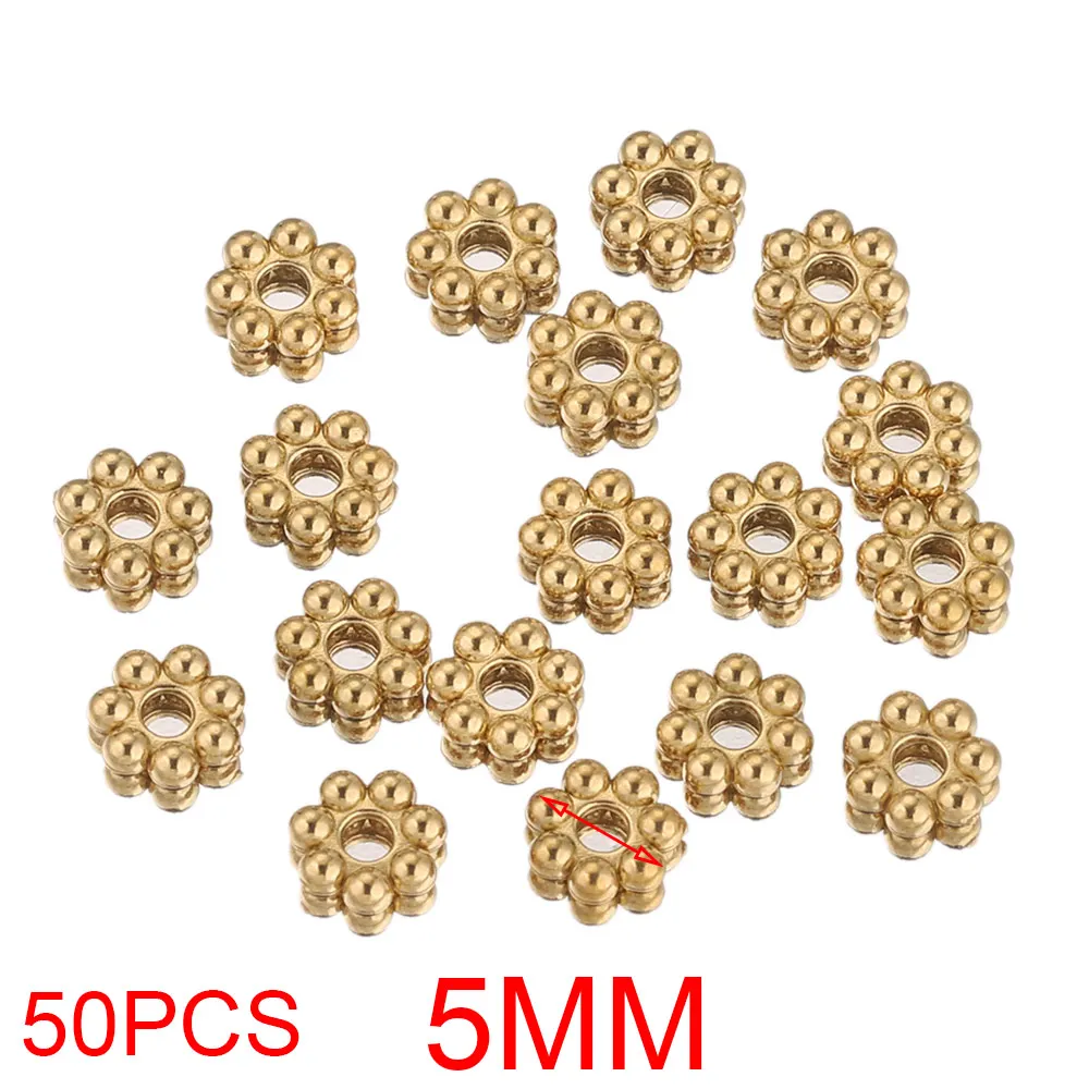 50 Stück Edelstahl Gänseblümchen Schneeflocke Blume Spacer Perlen vergoldet lose Perlenkappe für DIY Handarbeiten Schmuckherstellung Armband