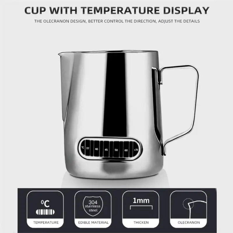 350/600ml Latte Pull Cup With Temperature Sticker Stainless Steel With Graduated Barista Coffee Latte Pull Cup Milk Frothing Cup