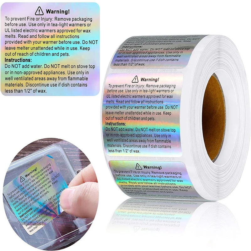 

Laser Candle Warning Label 600pcs/roll Candles Jar Container Stickers Waterproof Wax Melting Safety Label Vow Sticker Labels